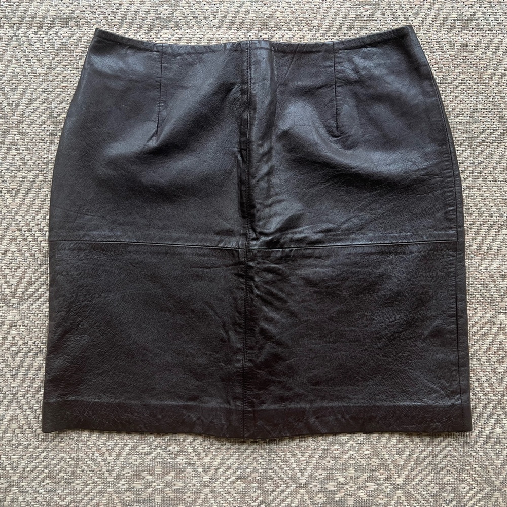 Amanda Smith Vintage Brown Leather Mini Skirt Womens Size 14P 90s Y2K
